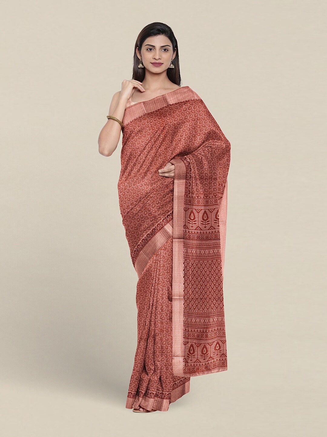 

Pothys Paisley Printed Zari Pure Cotton Saree, Maroon