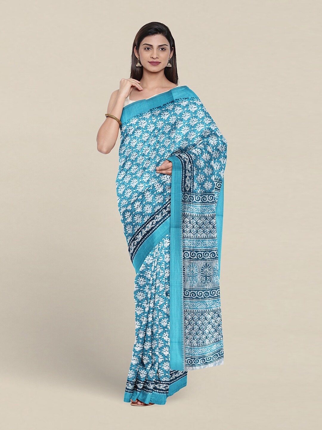 

Pothys Floral Printed Pure Cotton Saree, Blue