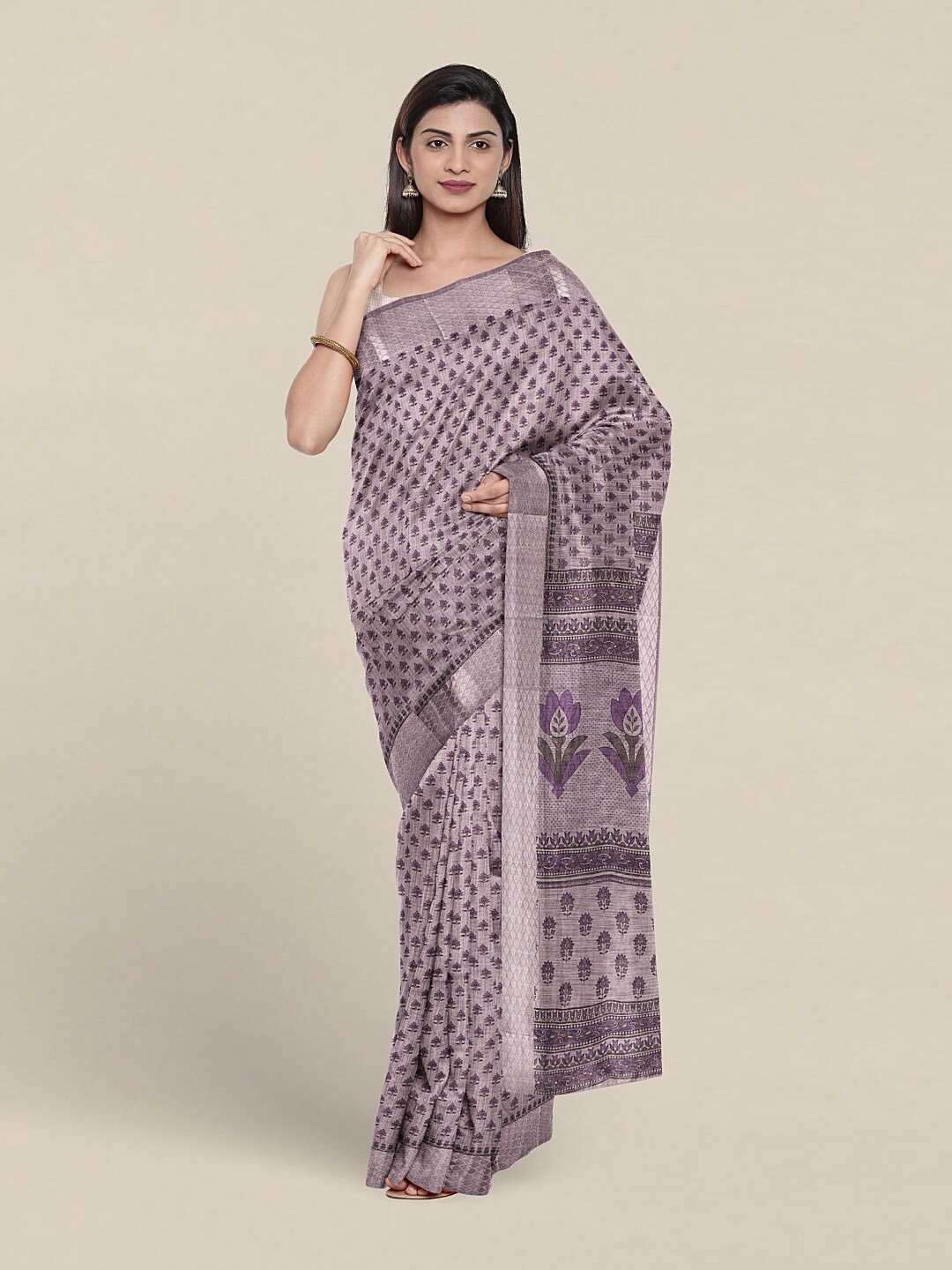 

Pothys Floral Printed Pure Cotton Saree, Lavender