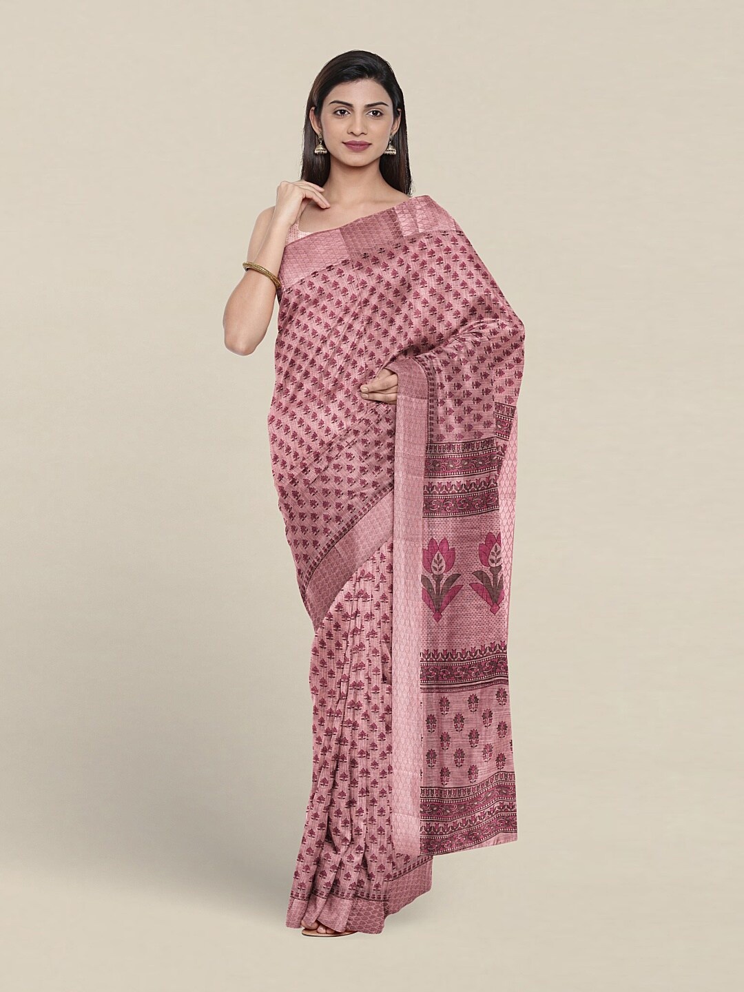 

Pothys Ethnic Motif Pure Cotton Saree With Blouse Piece, Pink