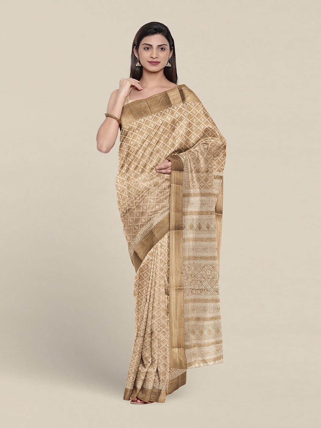 

Pothys Geometric Printed Pure Cotton Saree, Gold