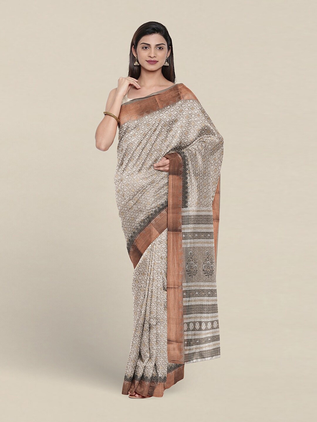 

Pothys Ethnic Motifs Printed Pure Cotton Saree, Grey