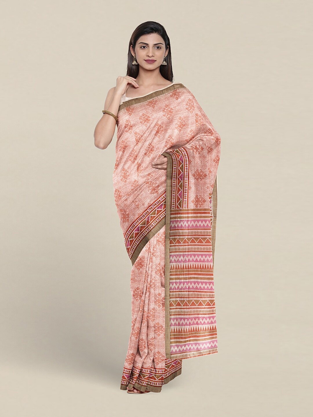 

Pothys Geometric Printed Pure Cotton Saree, Peach