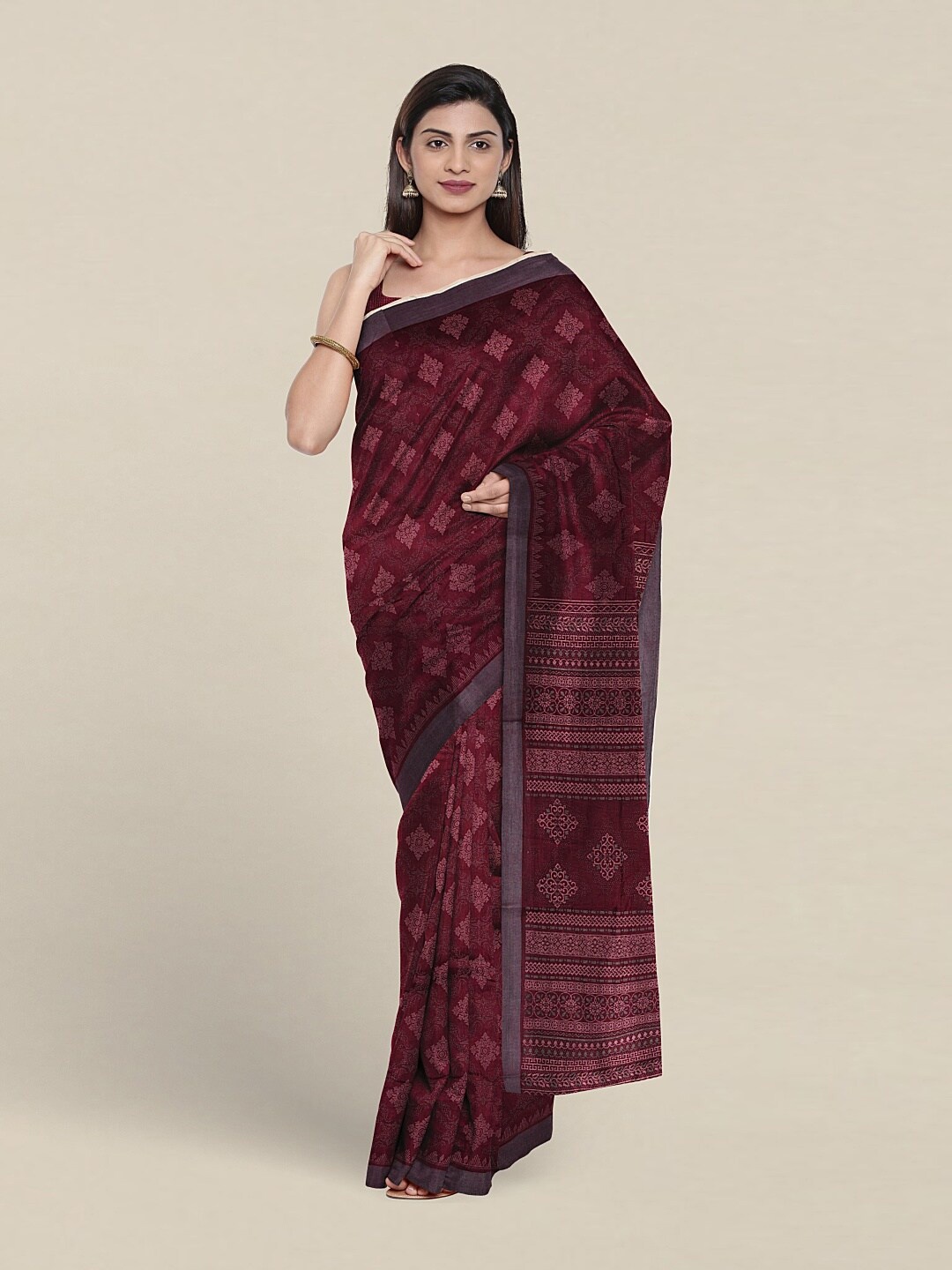 

Pothys Ethnic Motifs Printed Pure Cotton Saree, Maroon