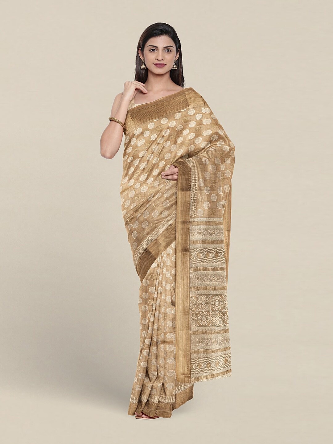 

Pothys Geometric Printed Zari Pure Cotton Saree, Gold