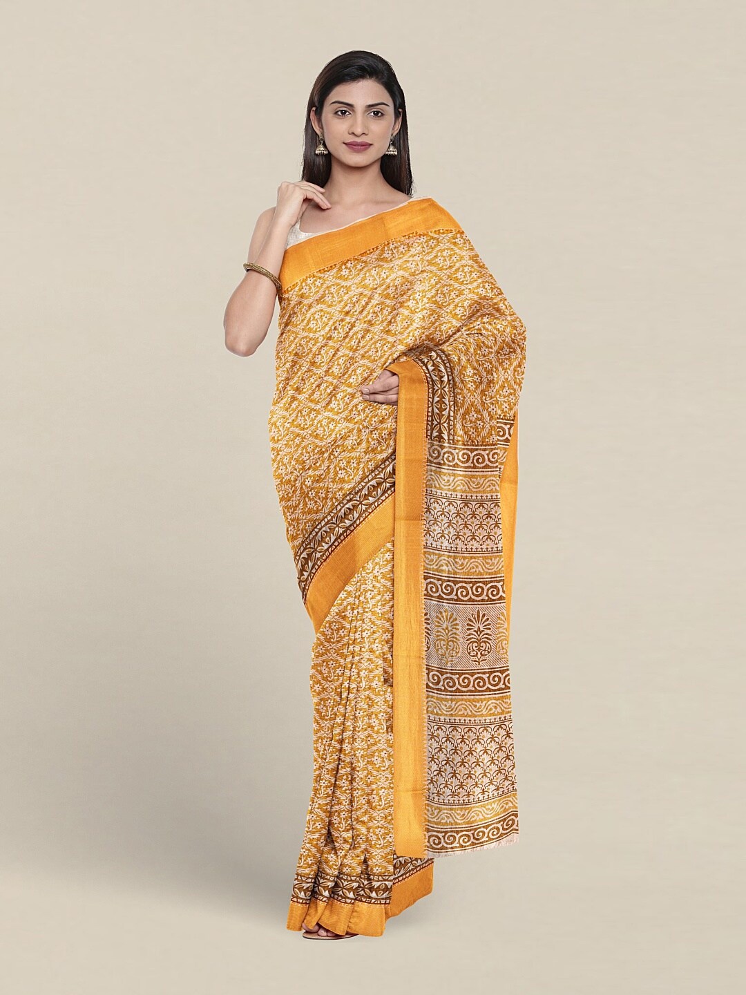 

Pothys Floral Printed Pure Cotton Saree, Yellow