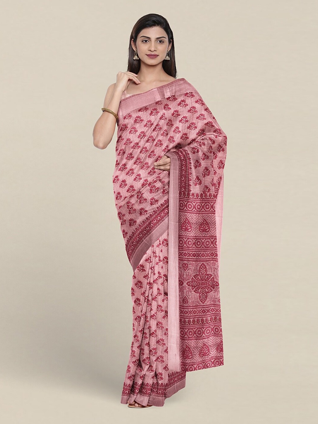

Pothys Floral Printed Pure Cotton Saree, Pink
