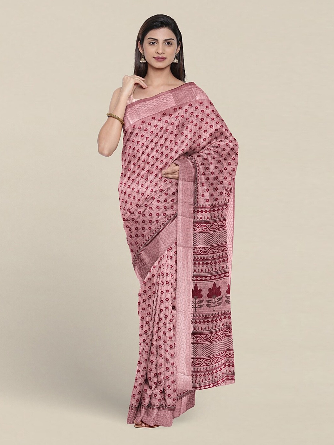 

Pothys Floral Printed Pure Cotton Saree, Pink