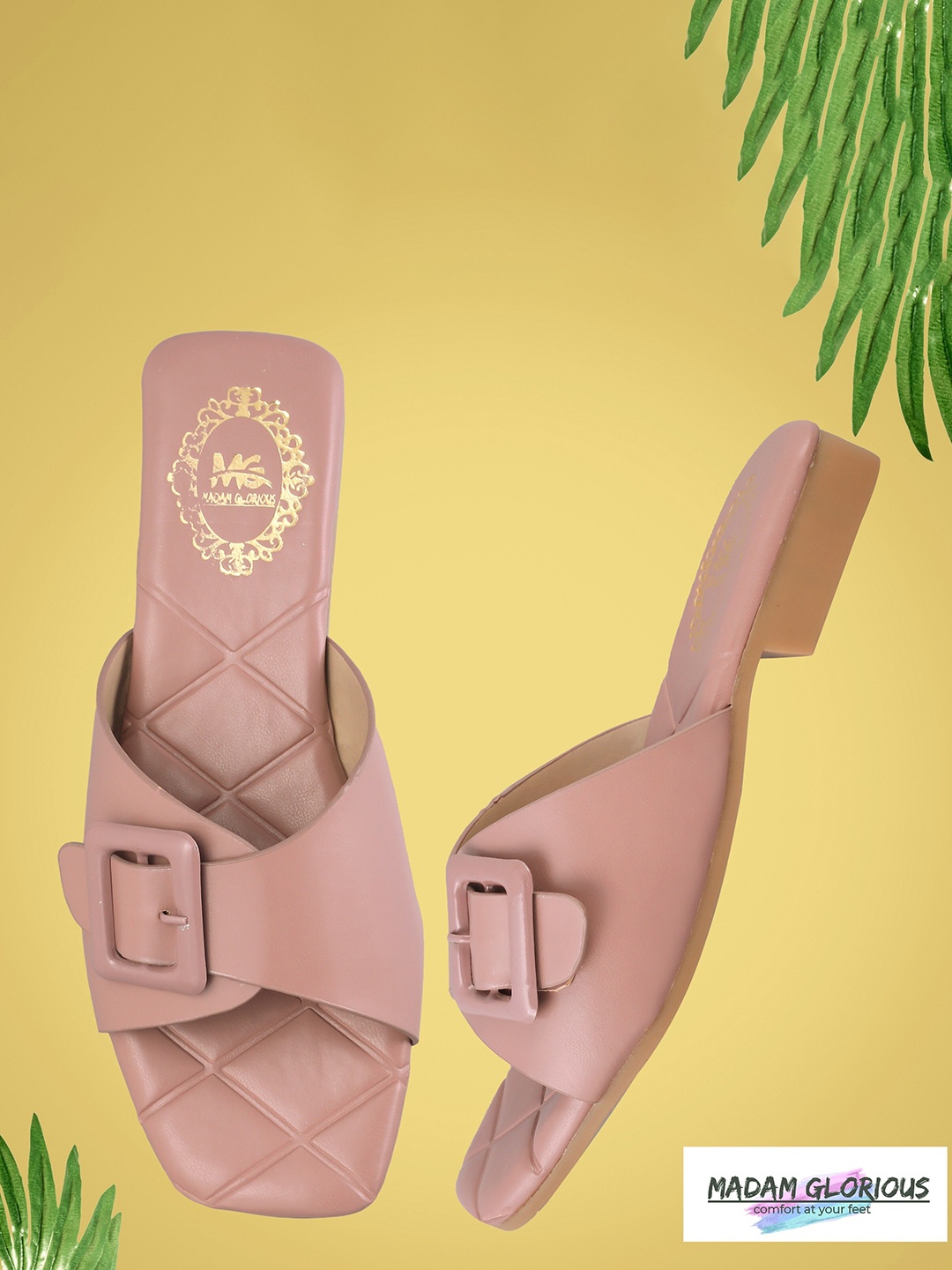 

madam glorious Textured Open Toe Flats With Buckles, Peach