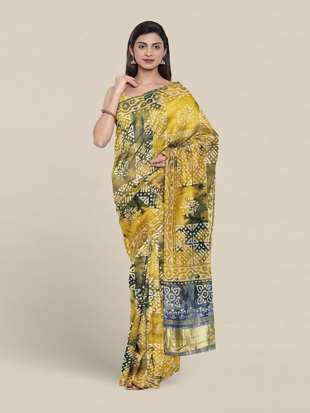 

Pothys Abstract Printed Zari Pure Cotton Saree, Yellow