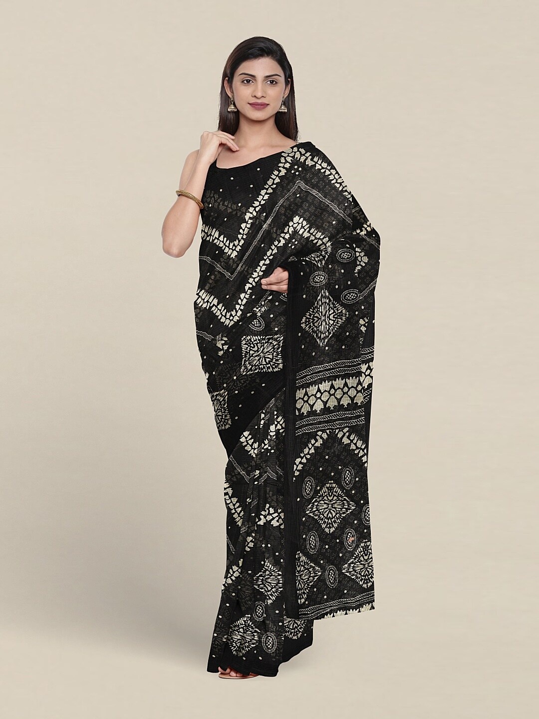 

Pothys Geometric Printed Saree, Black