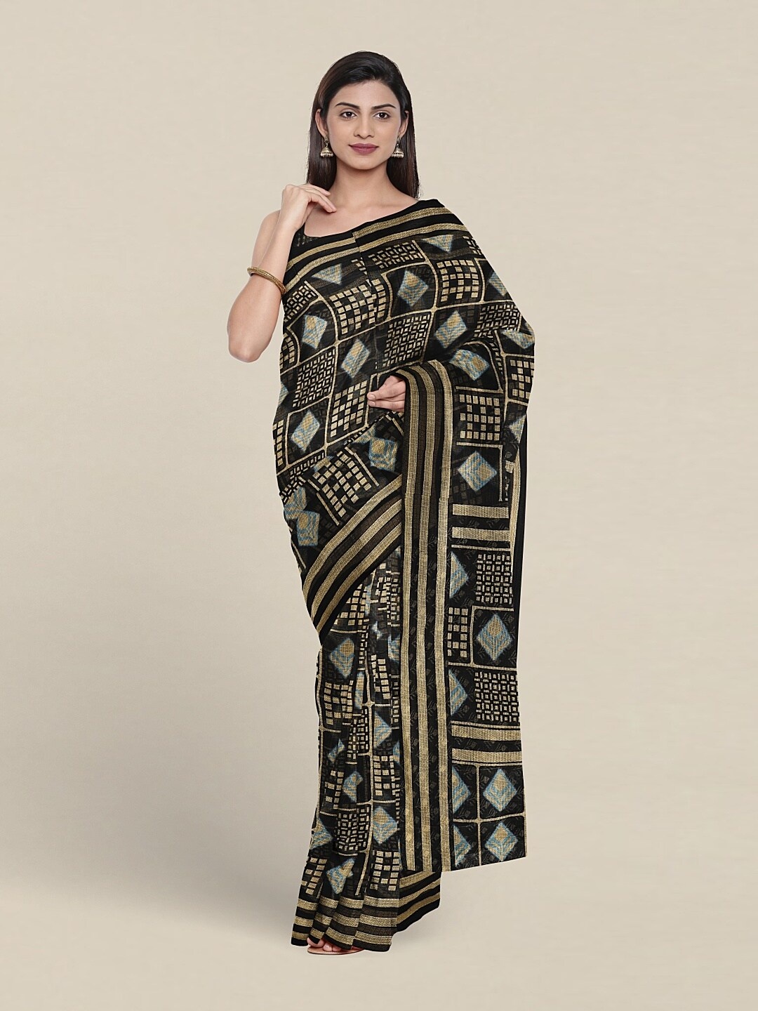 

Pothys Geometric Printed Saree, Black