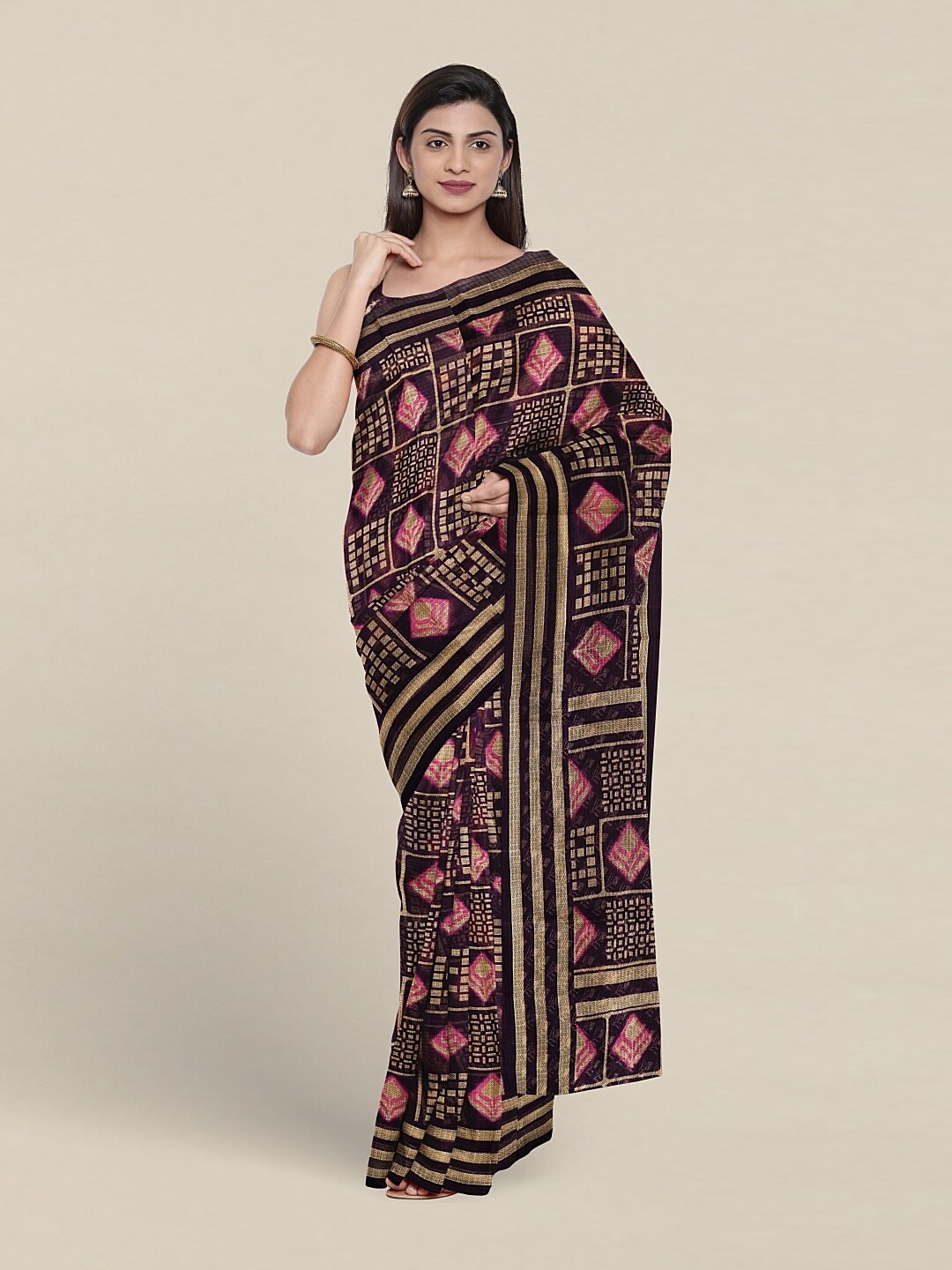 

Pothys Geometric Printed Saree, Purple