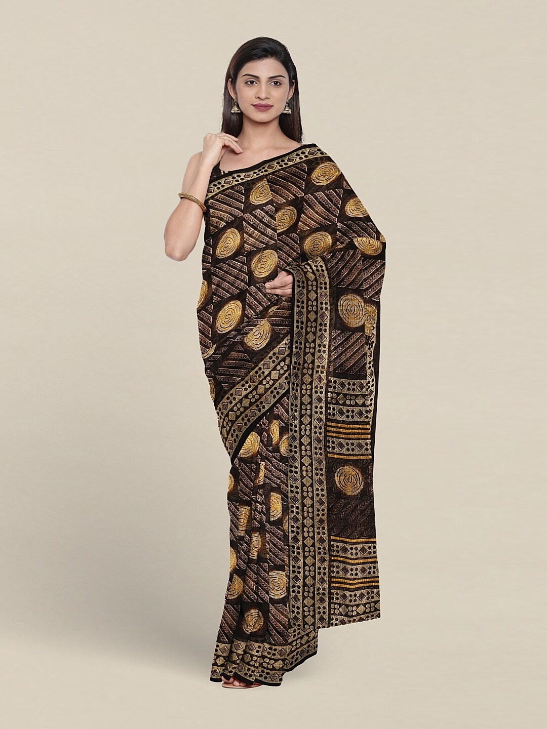 

Pothys Geometric Printed Saree, Brown