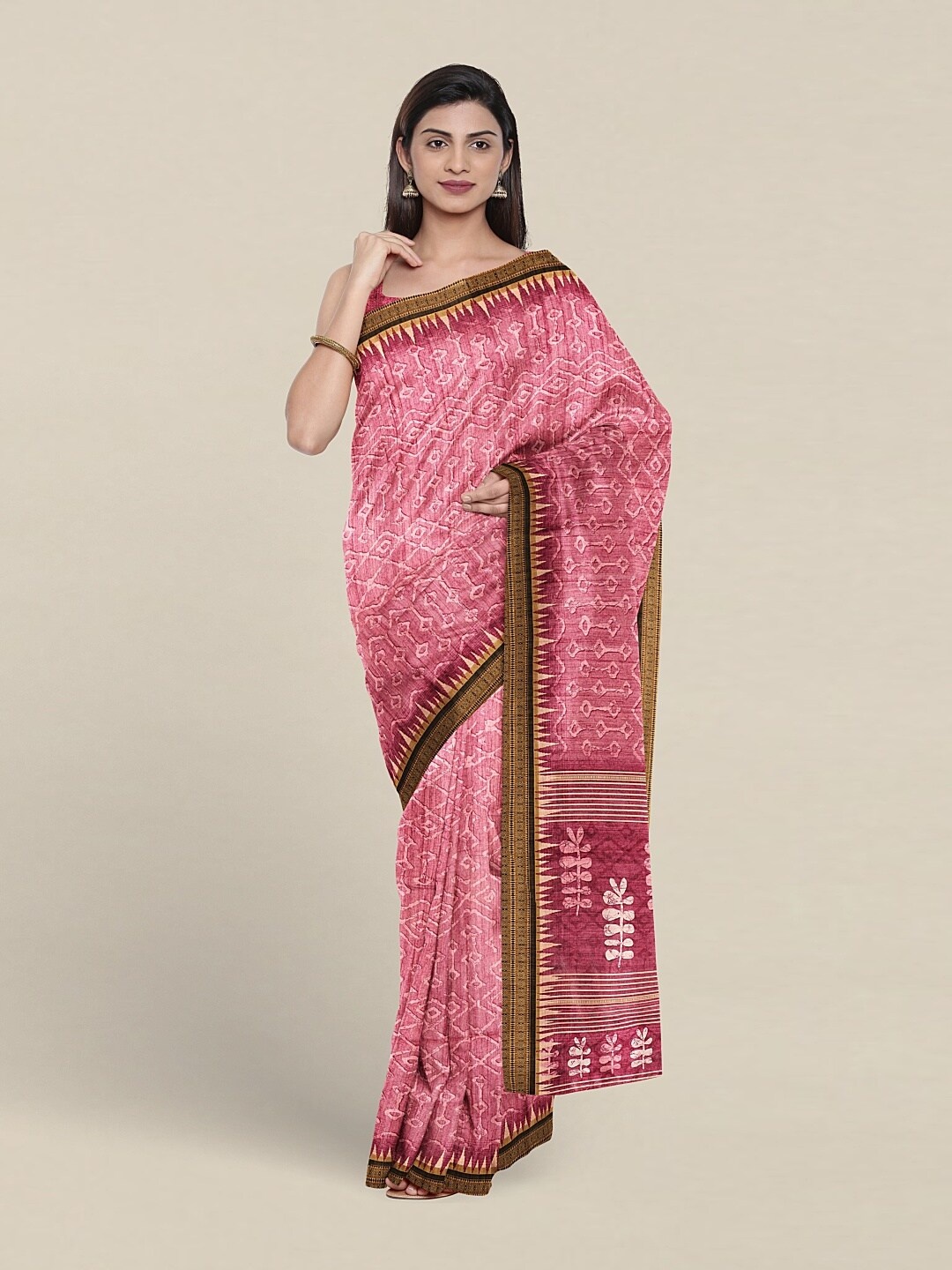 

Pothys Geometric Printed Zari Saree, Pink
