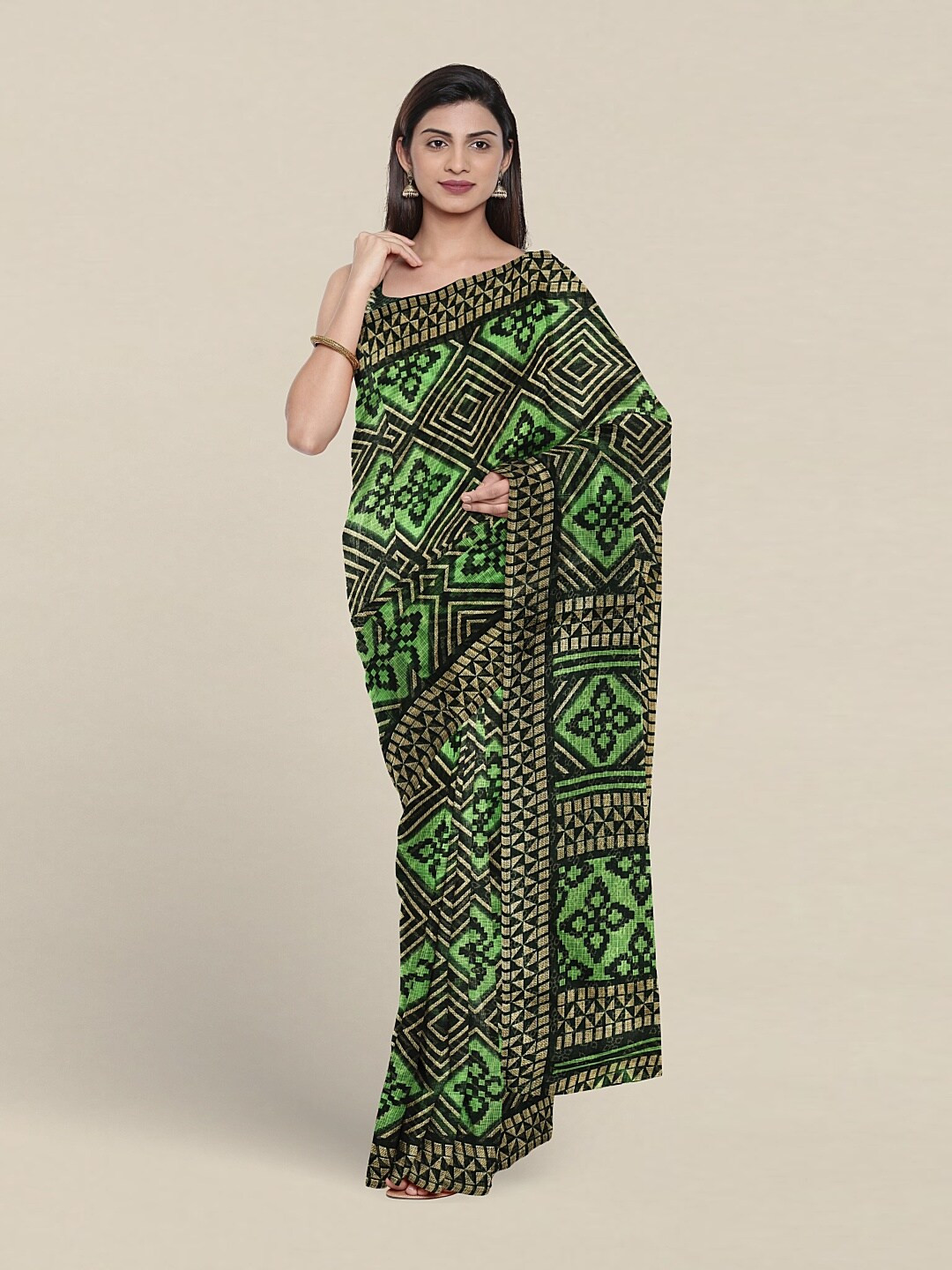 

Pothys Geometric Printed Saree, Green