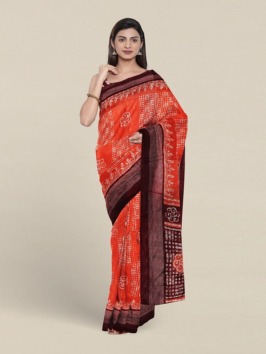 

Pothys Ethnic Motifs Printed Pure Cotton Saree, Orange