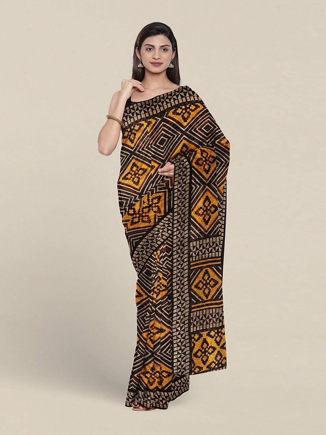 

Pothys Geometric Printed Saree, Brown