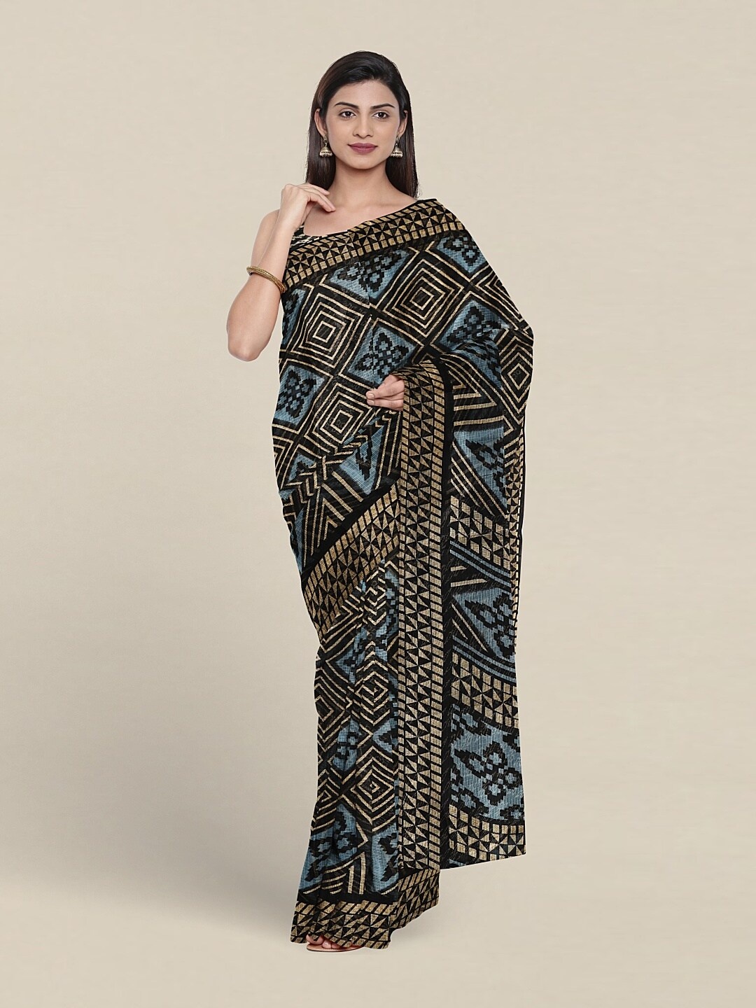 

Pothys Geometric Printed Saree, Black