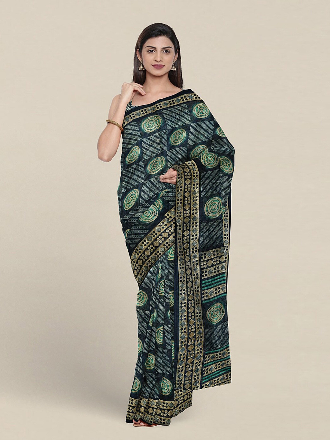 

Pothys Geometric Printed Saree, Green