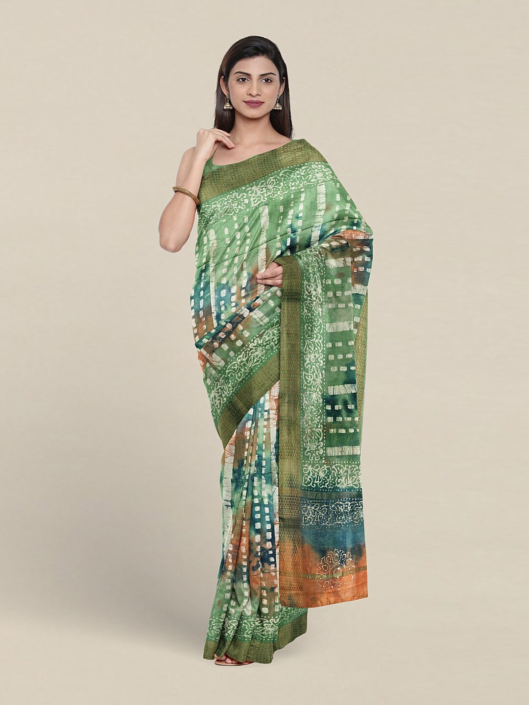 

Pothys Abstract Printed Zari Saree, Green