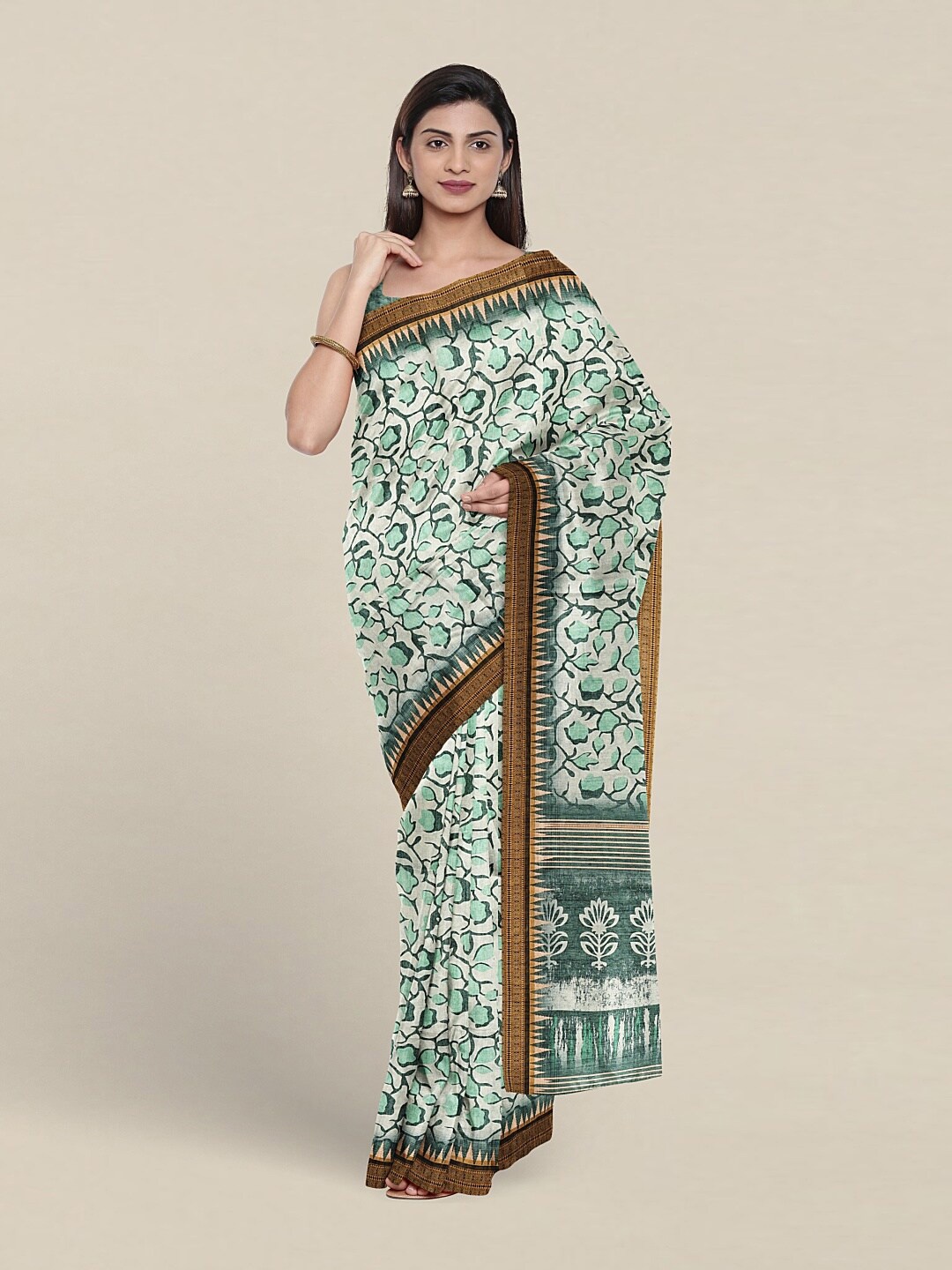 

Pothys Floral Cotton Blend Saree With Blouse Piece, Cream