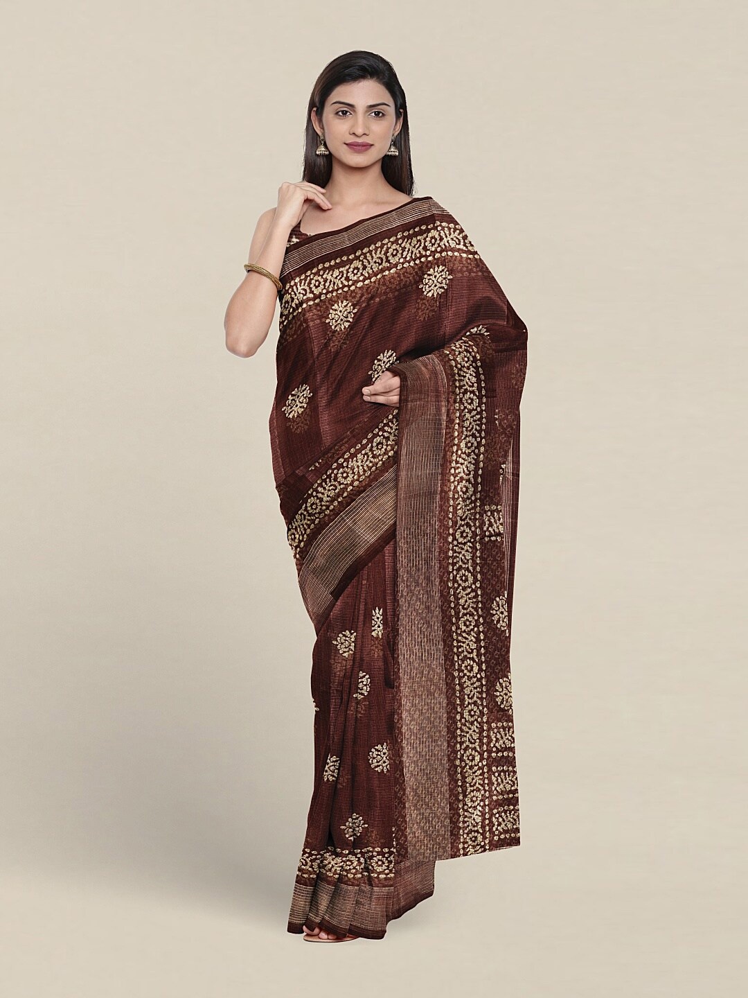 

Pothys Ethnic Motifs Printed Saree With Blouse Piece, Brown