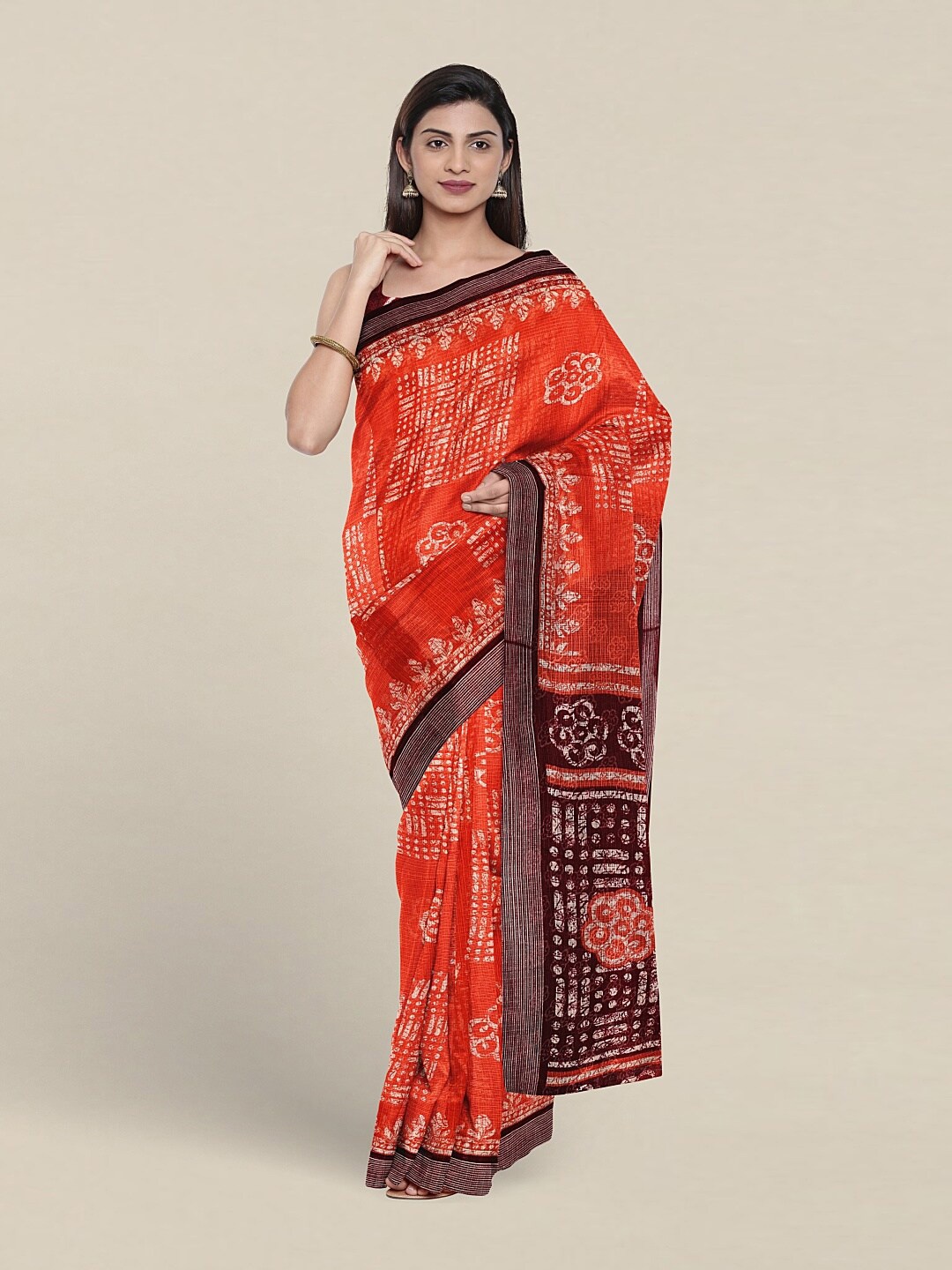 

Pothys Geometric Printed Cotton Saree With Blouse Piece, Orange