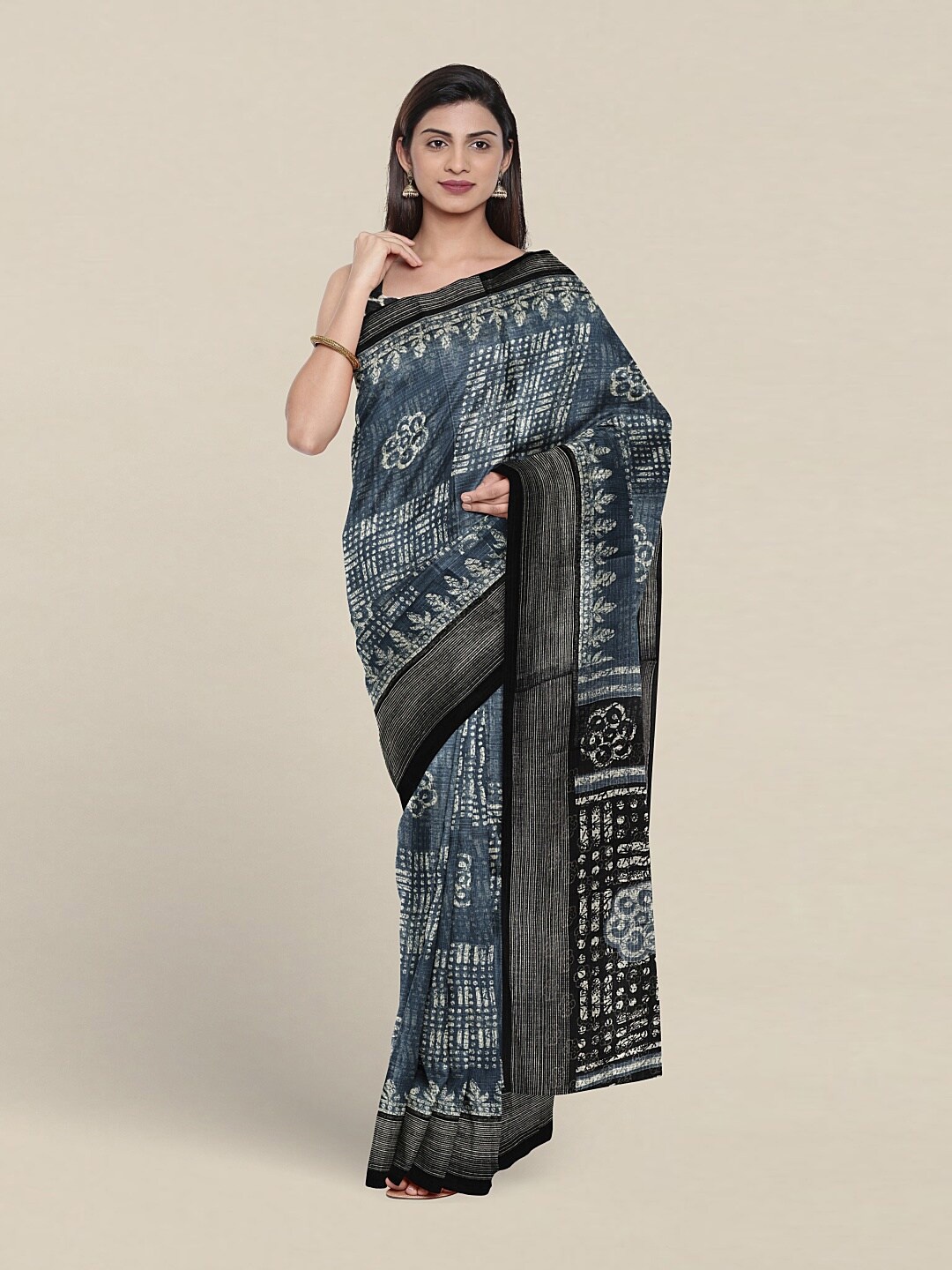 

Pothys Geometric Printed Cotton Saree With Blouse Piece, Blue