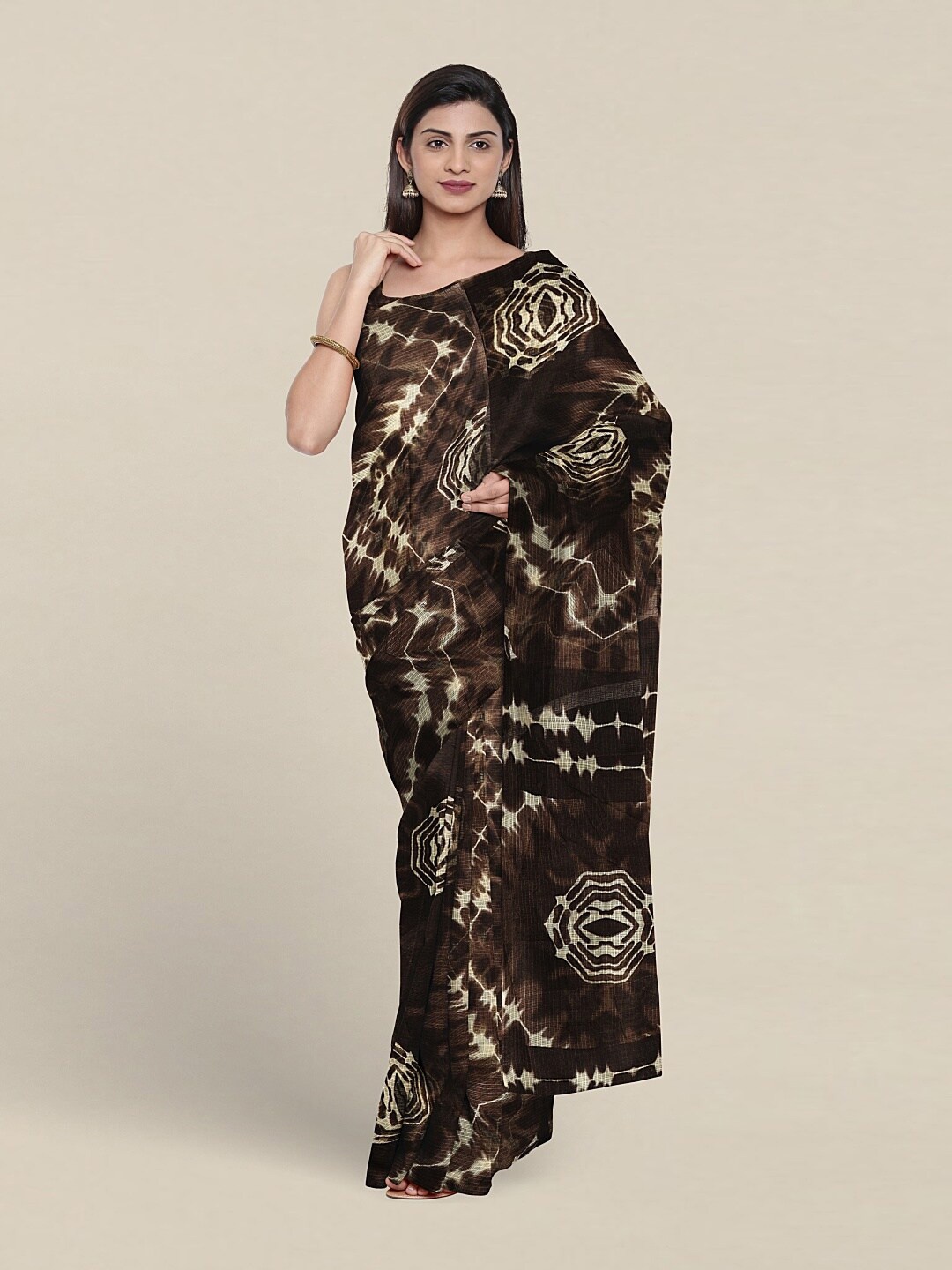 

Pothys Abstract Printed Saree With Blouse piece, Brown