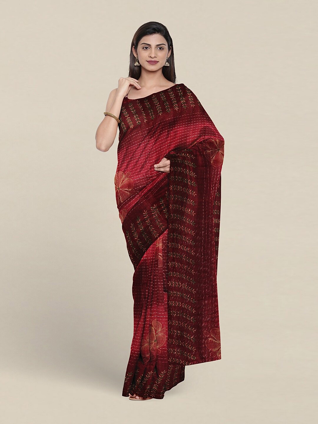 

Pothys Floral Printed Cotton Saree With Blouse Piece, Maroon
