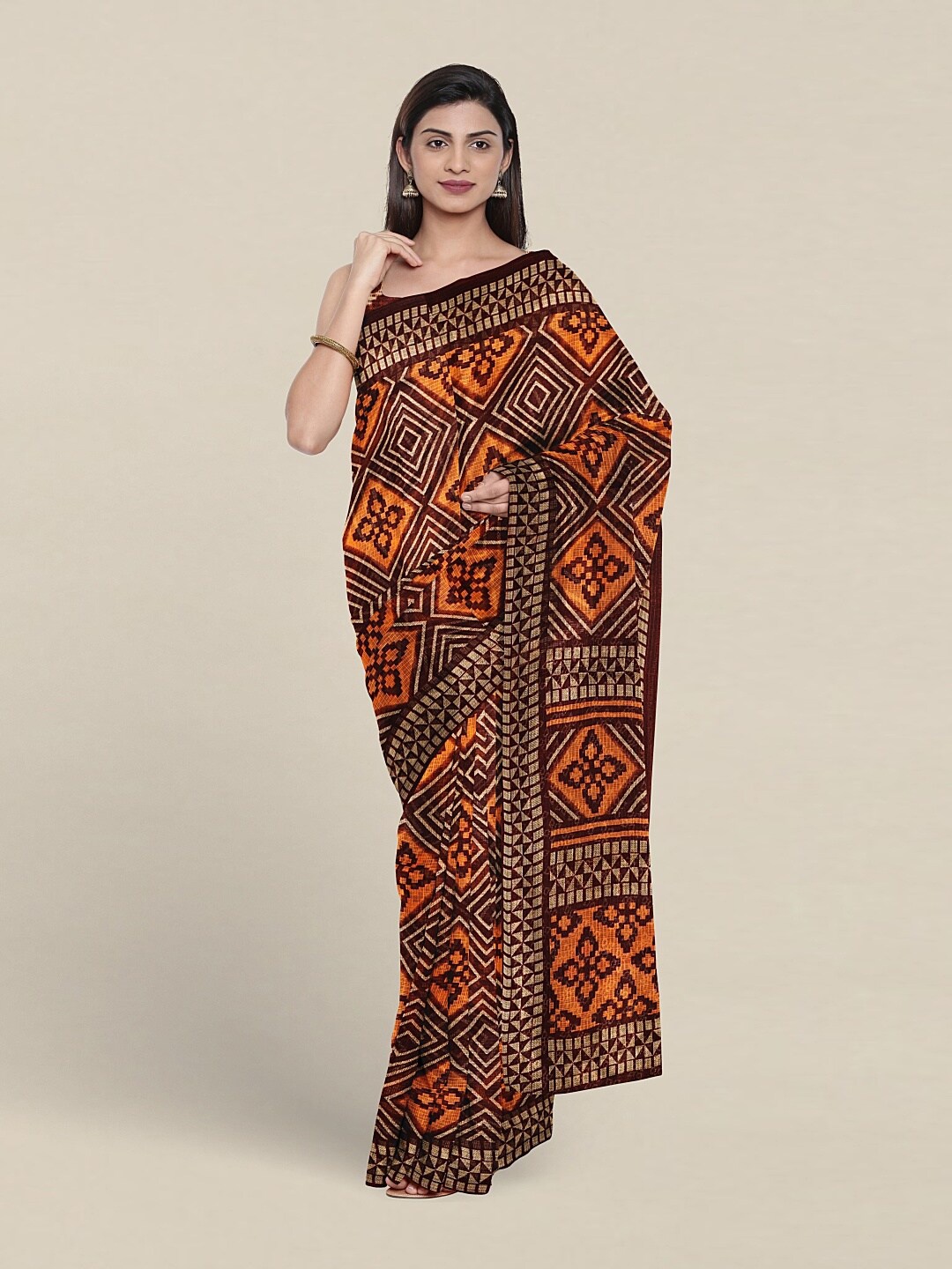 

Pothys Geometric Printed Saree, Orange