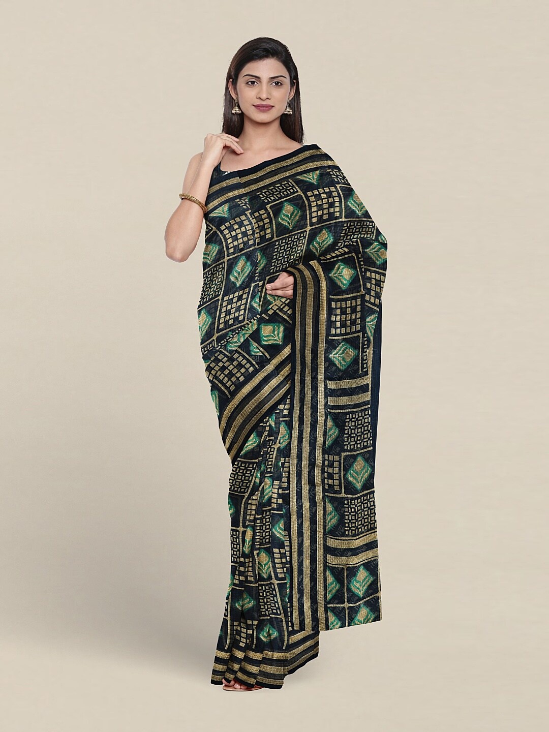 

Pothys Geometric Printed Saree, Green