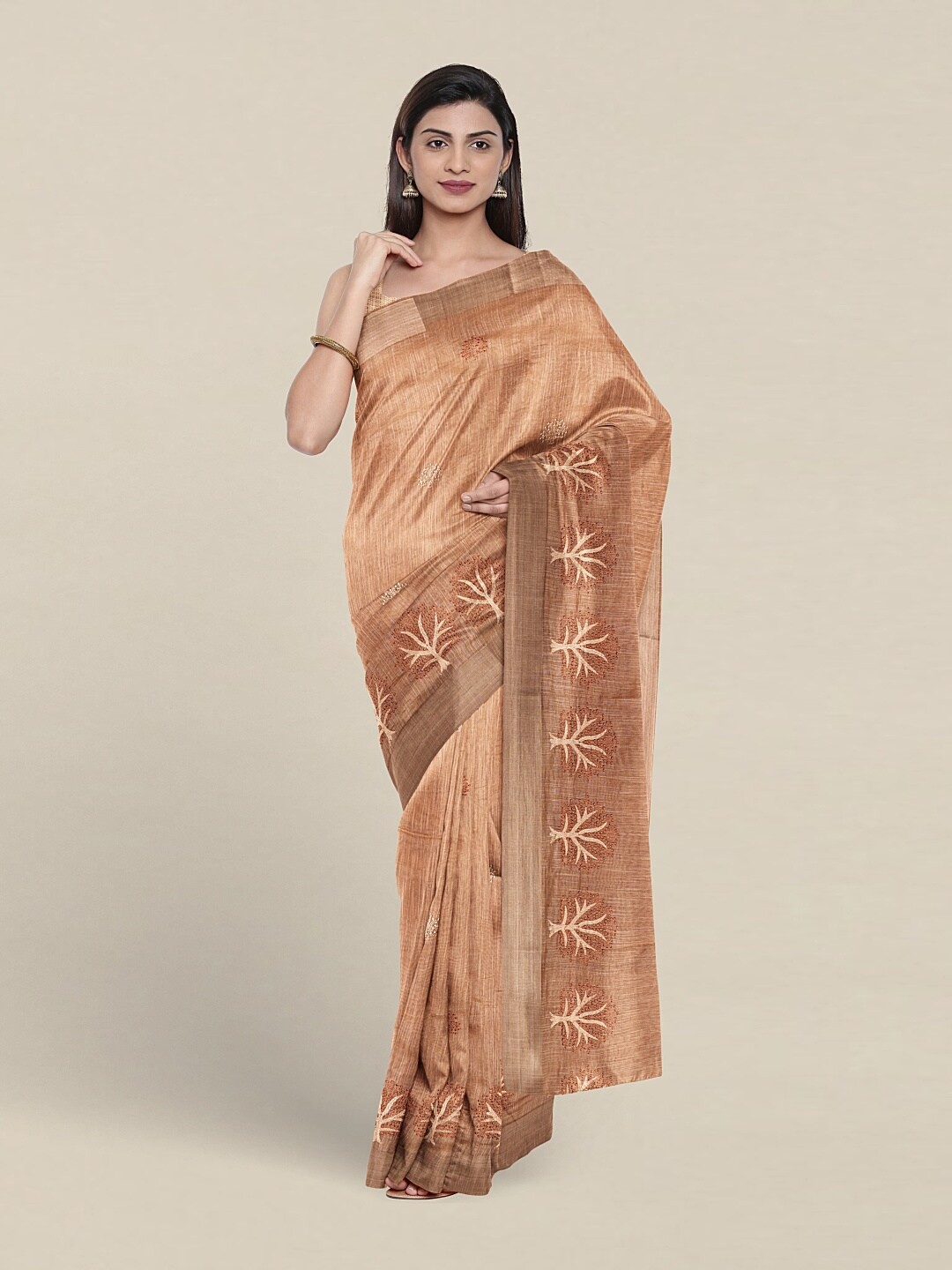 

Pothys Woven Design Embroidered Pure Cotton Saree, Peach