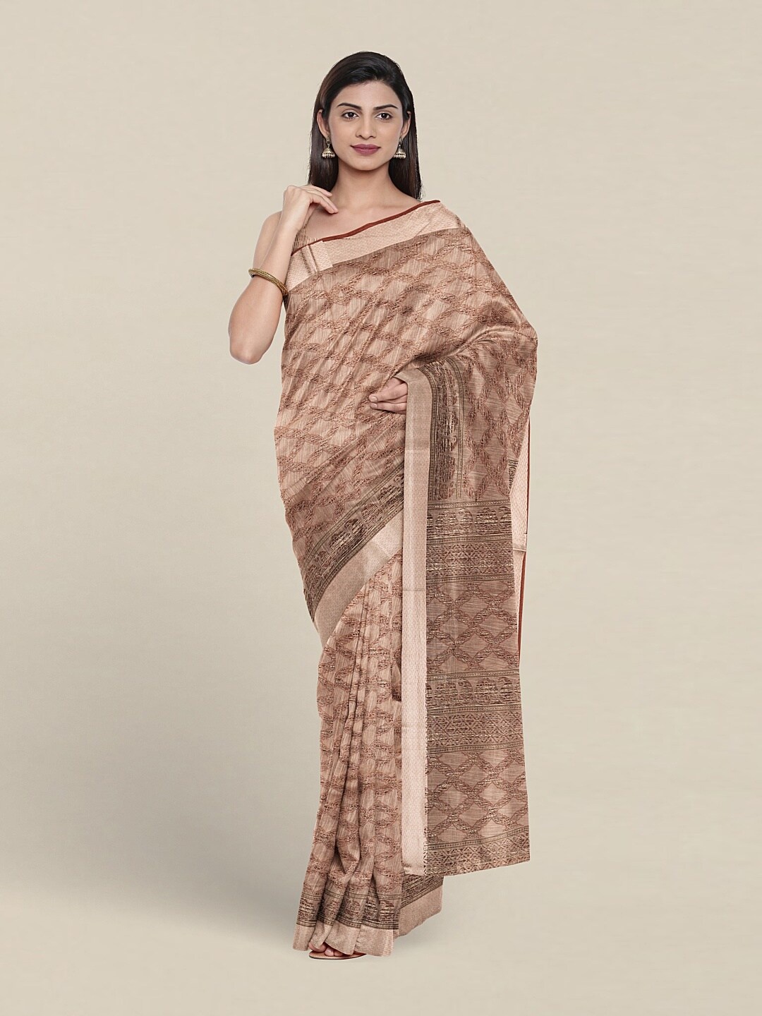 

Pothys Checked Woven Design Pure Cotton Saree, Brown