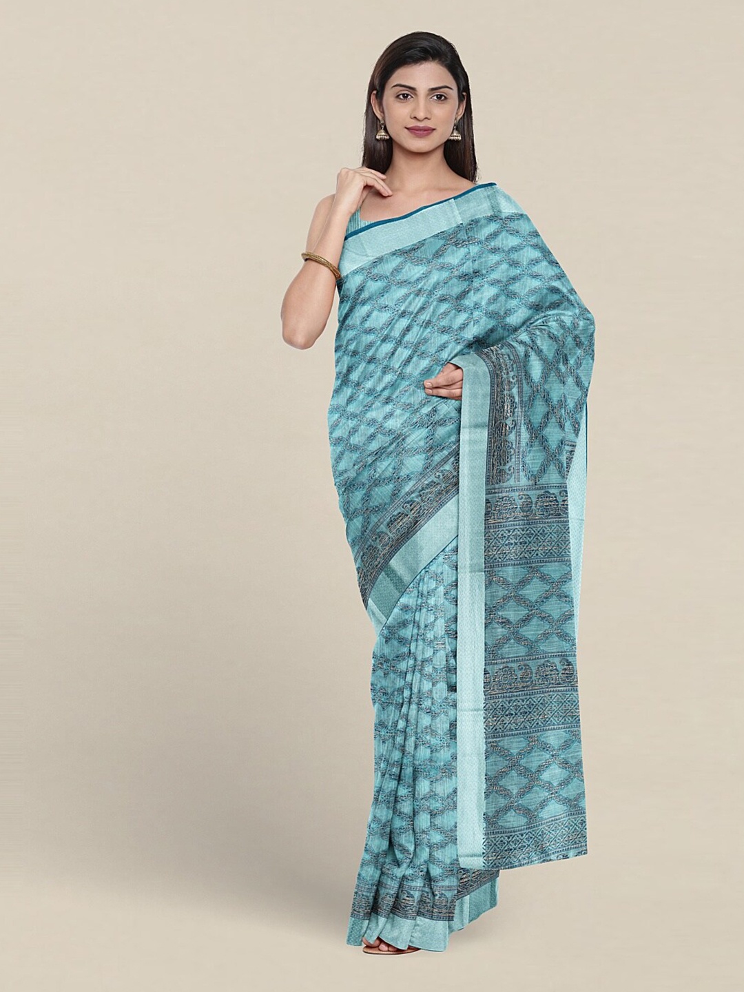 

Pothys Geometric Printed Pure Cotton Saree, Blue