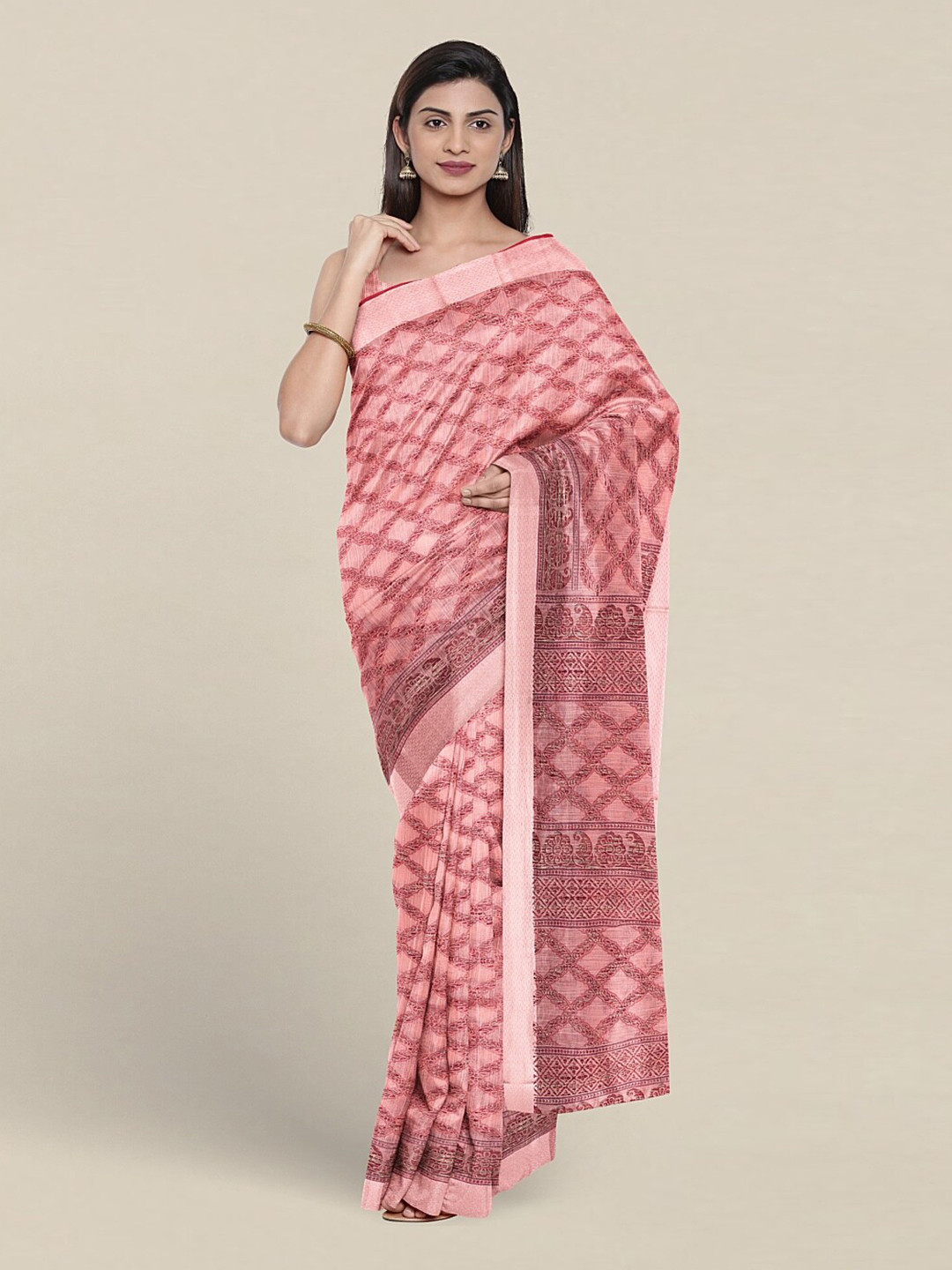 

Pothys Geometric Printed Pure Cotton Saree, Pink