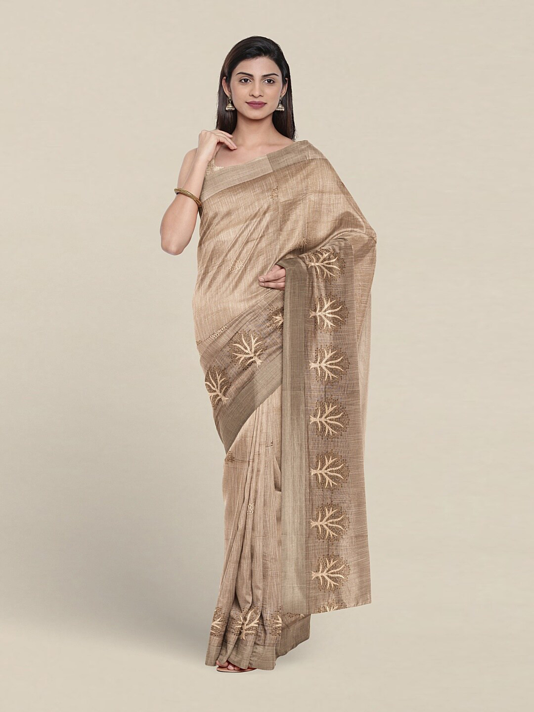

Pothys Ethnic Motifs Embroidered Pure Cotton Saree, Brown