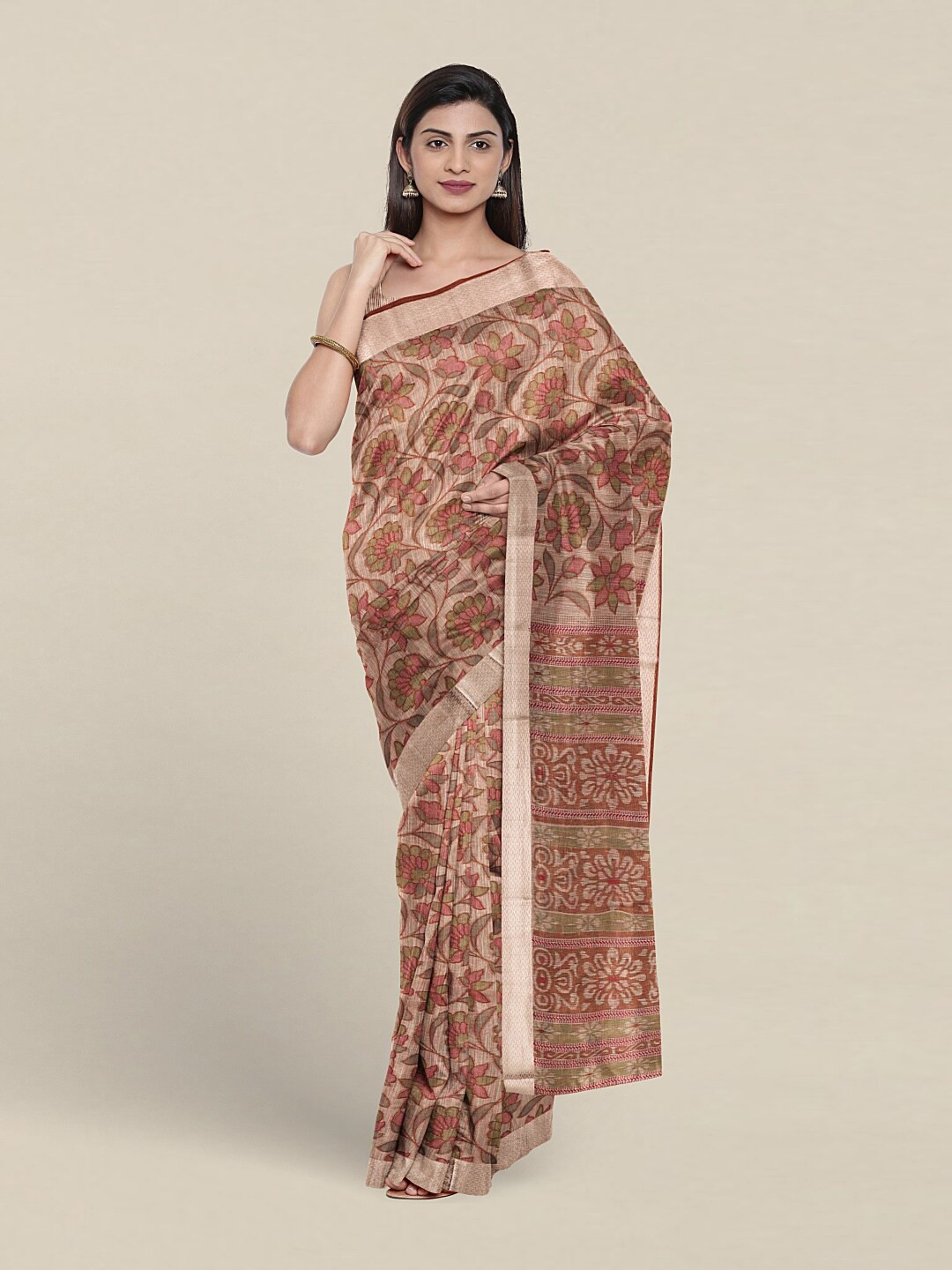 

Pothys Floral Printed Pure Cotton Saree, Brown