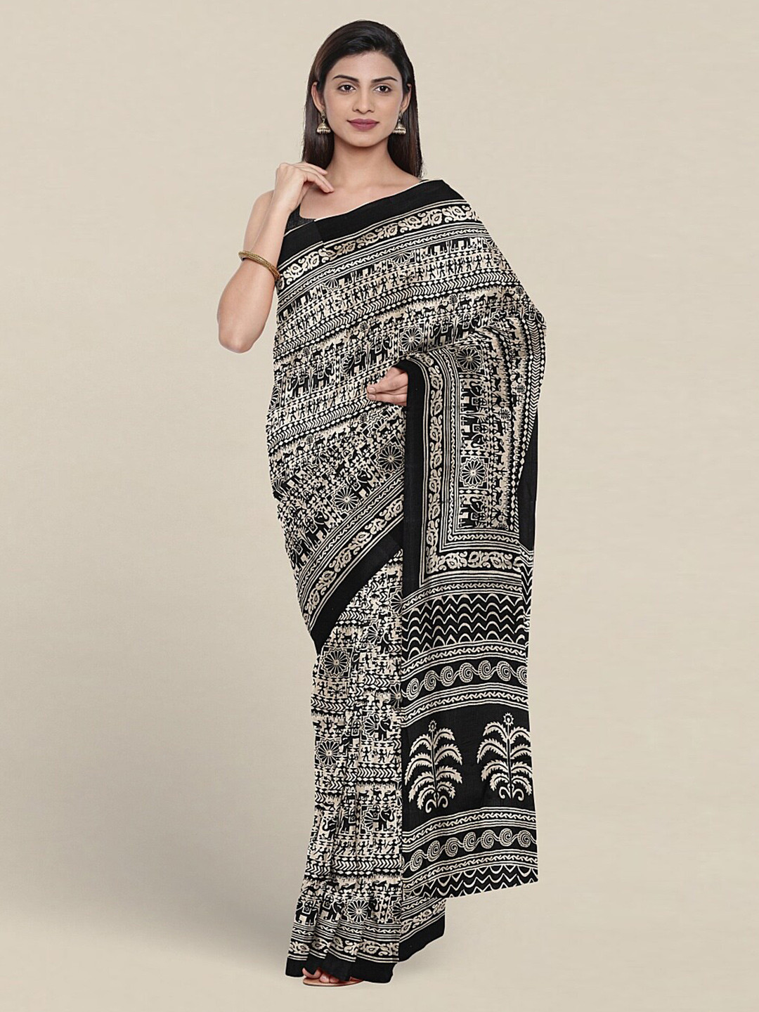 

Pothys Ethnic Motifs Printed Saree, Cream