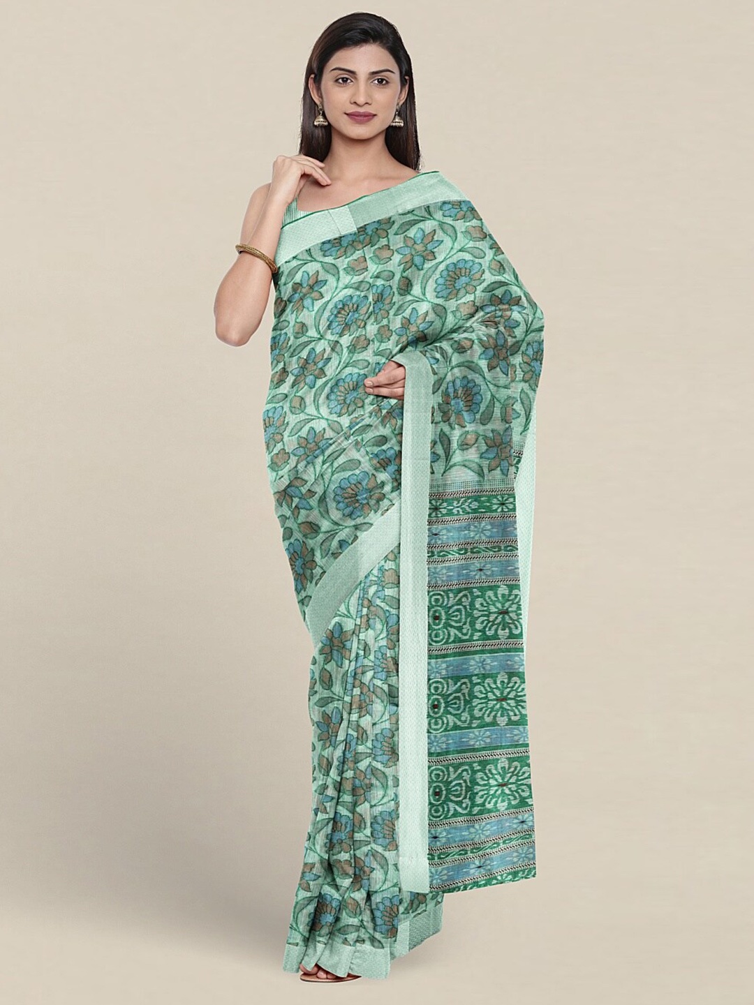 

Pothys Floral Printed Zari Pure Cotton Saree, Green