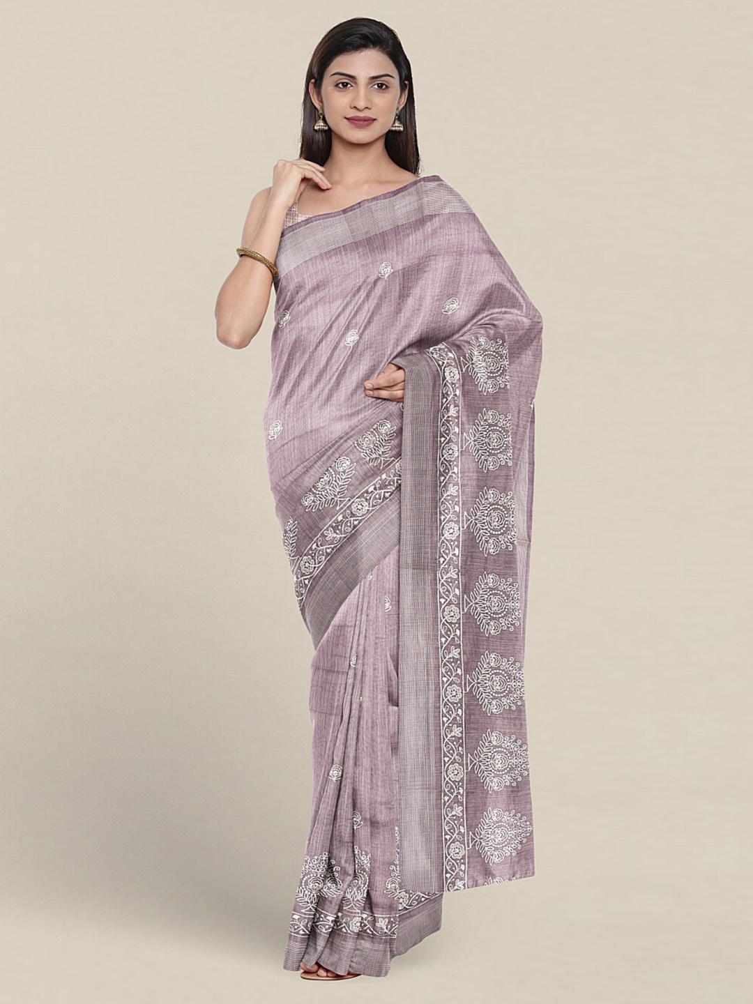 

Pothys Floral Embroidered Pure Cotton Saree, Lavender