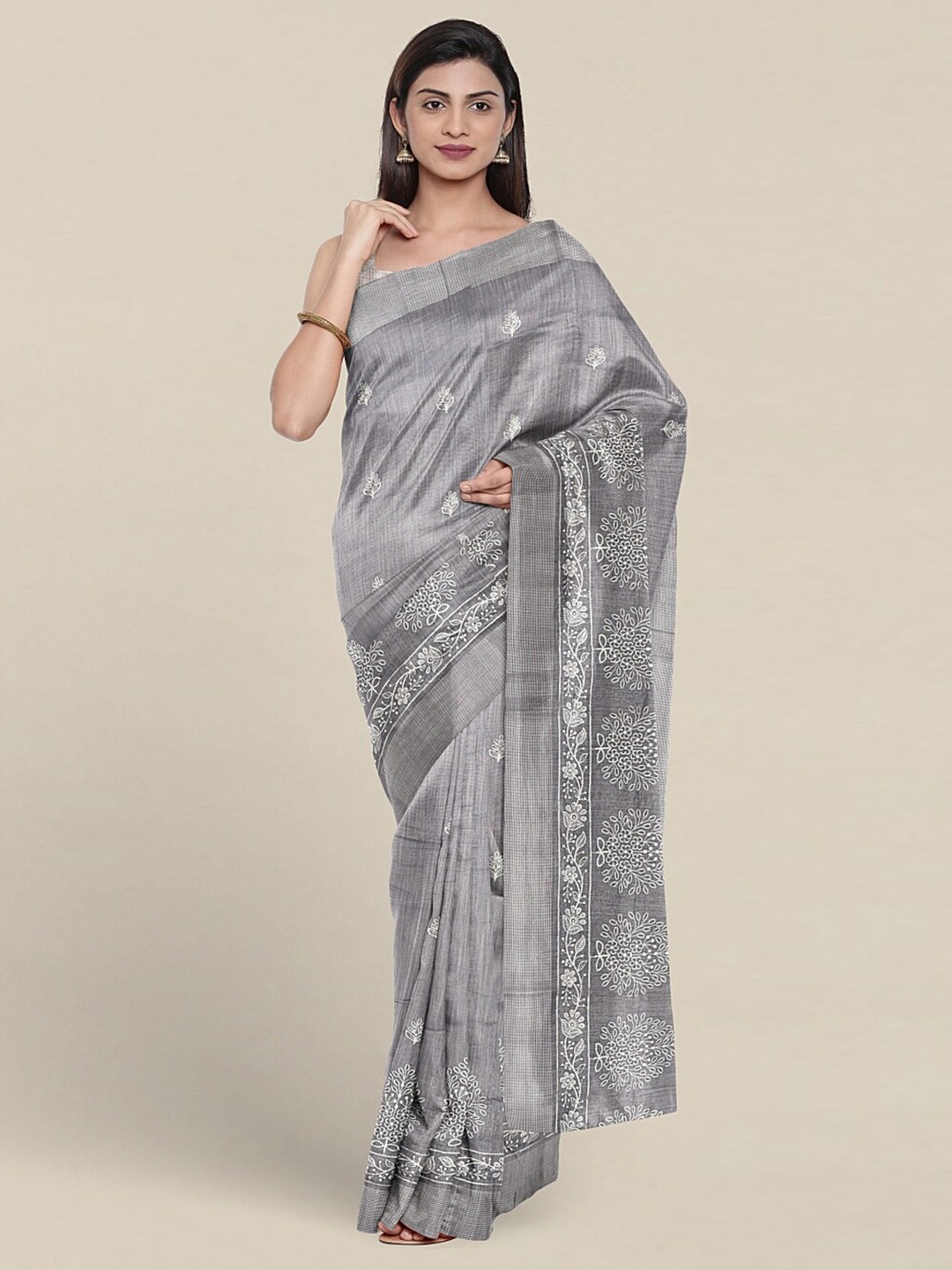 

Pothys Ethnic Motifs Embroidered Pure Cotton Saree, Grey