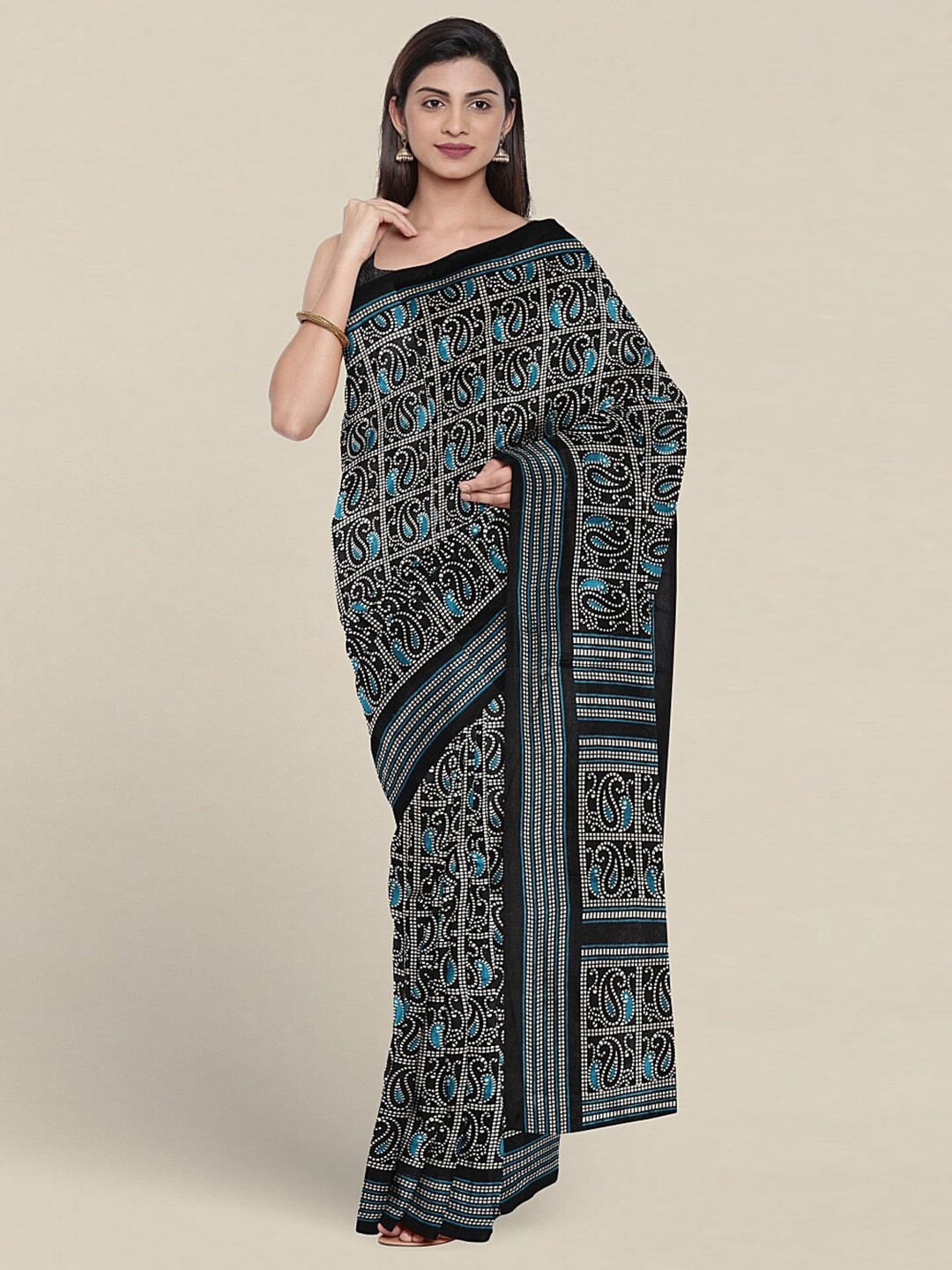 

Pothys Paisley Printed Saree With Blouse Piece, Black