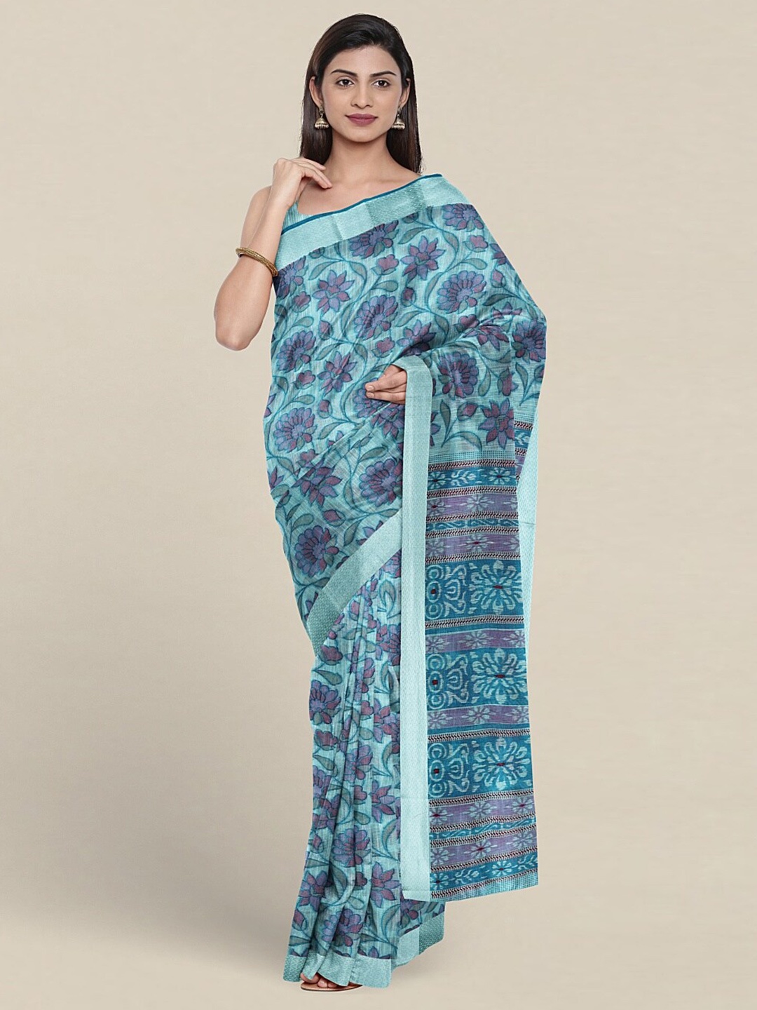 

Pothys Floral Printed Pure Cotton Saree, Blue