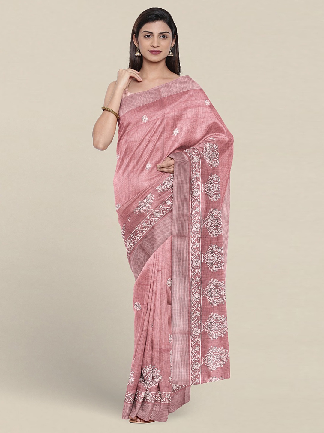 

Pothys Woven Design Embroidered Pure Cotton Saree, Pink