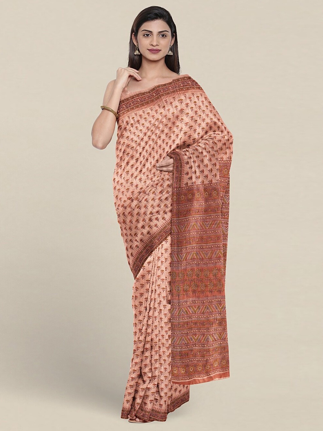 

Pothys Floral Printed Pure Cotton Saree, Peach