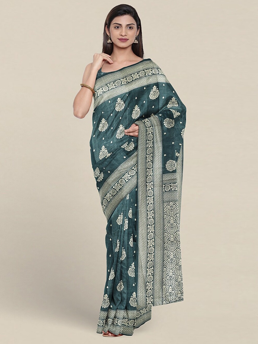 

Pothys Ethnic Motifs Printed Saree, Teal