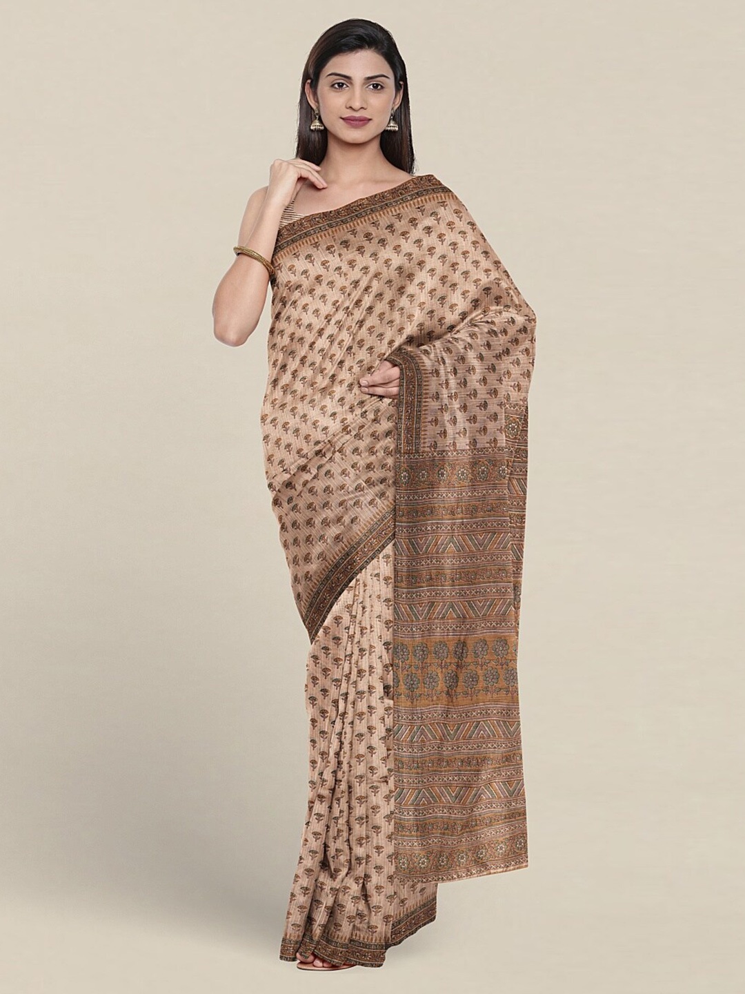 

Pothys Ethnic Motifs Printed Pure Cotton Saree With Blouse Piece, Brown