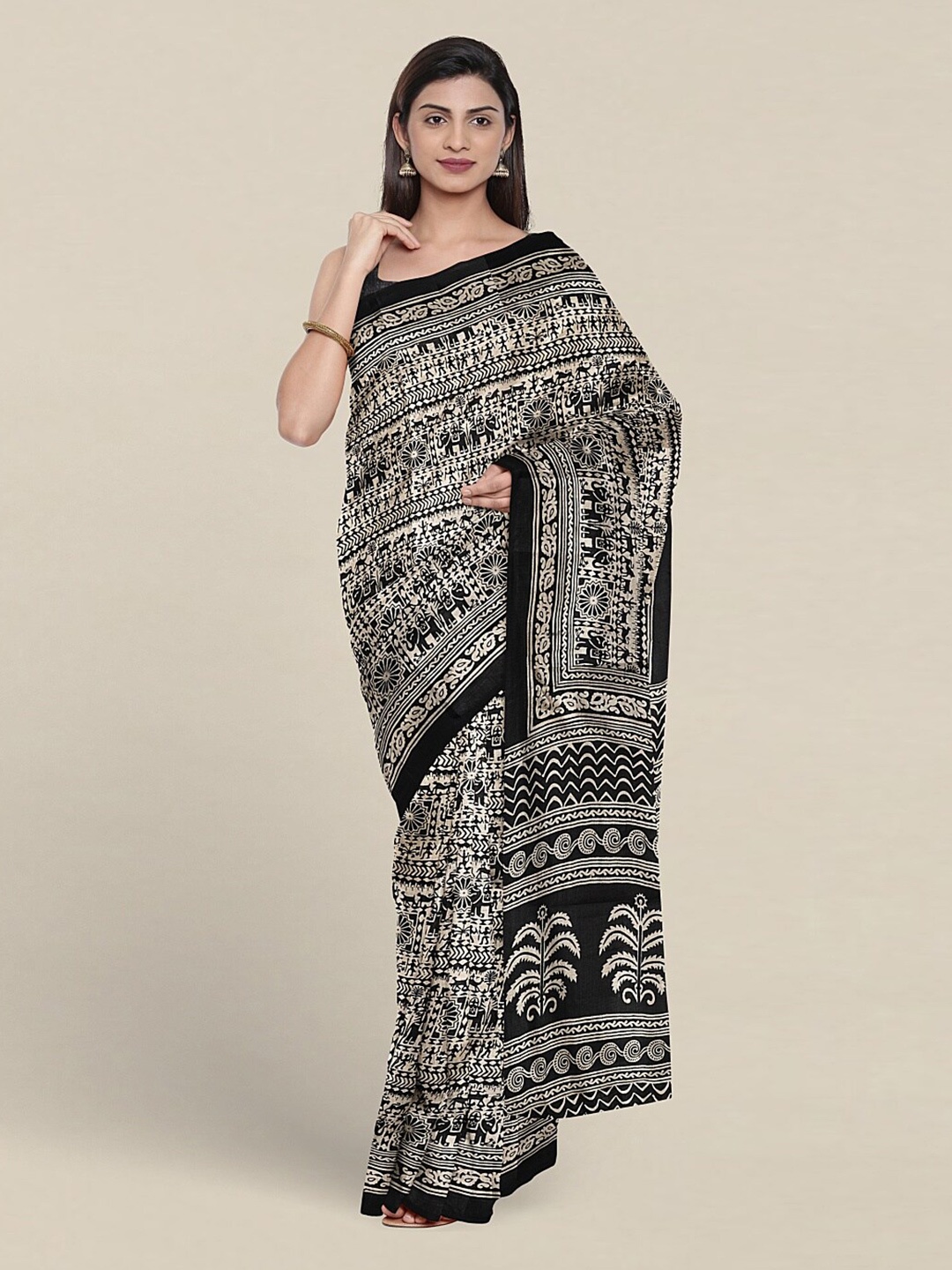 

Pothys Ethnic Motifs Printed Saree, Cream